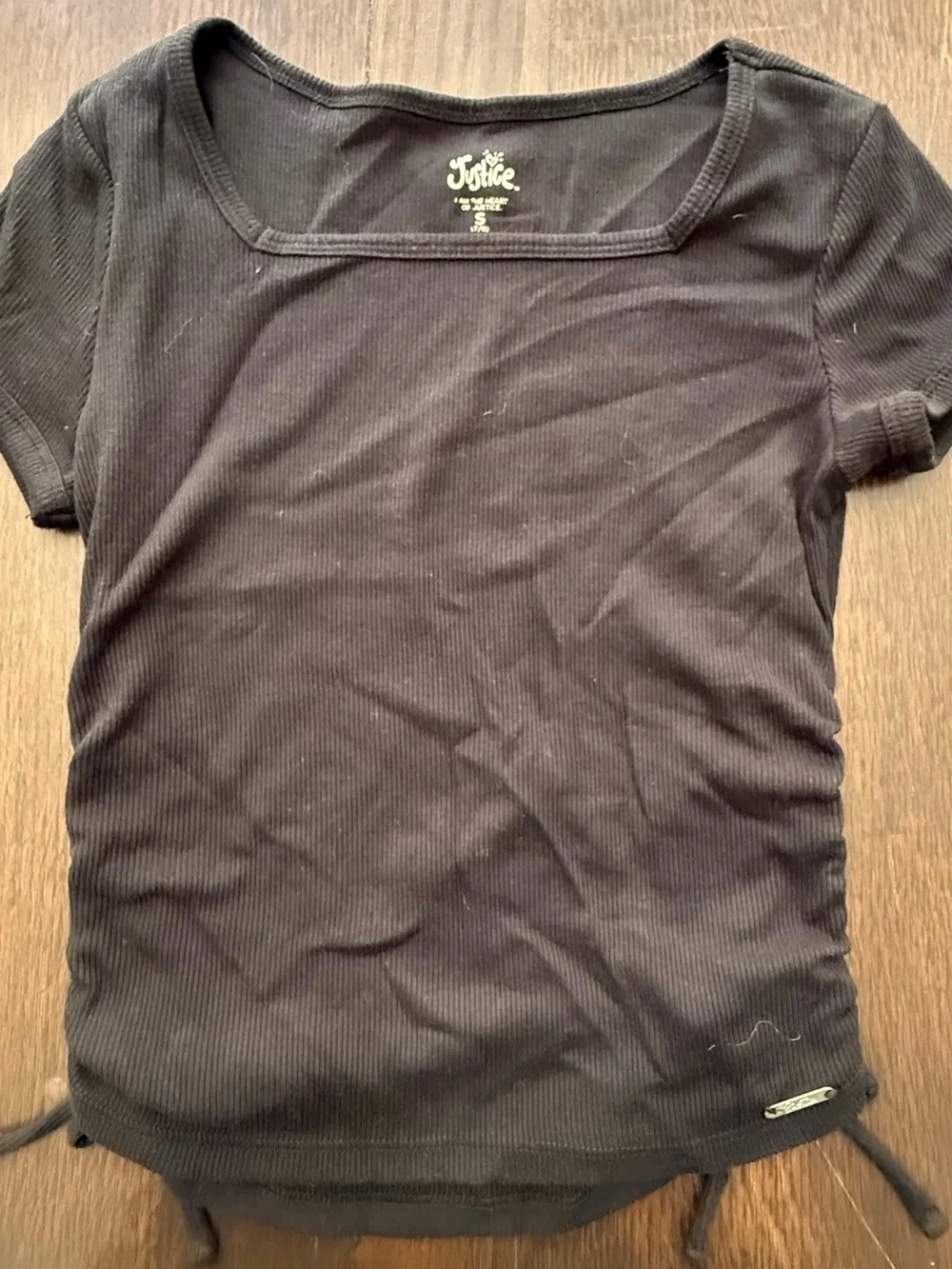 Justice Black Short Sleeve Square Neck Tee girls size 7/8